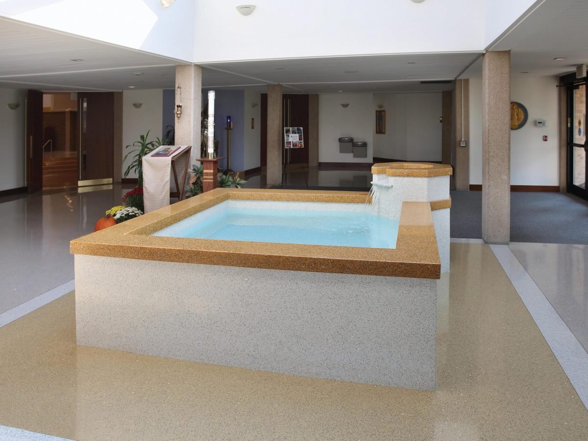 Renovated baptistry with new terrazzo finish