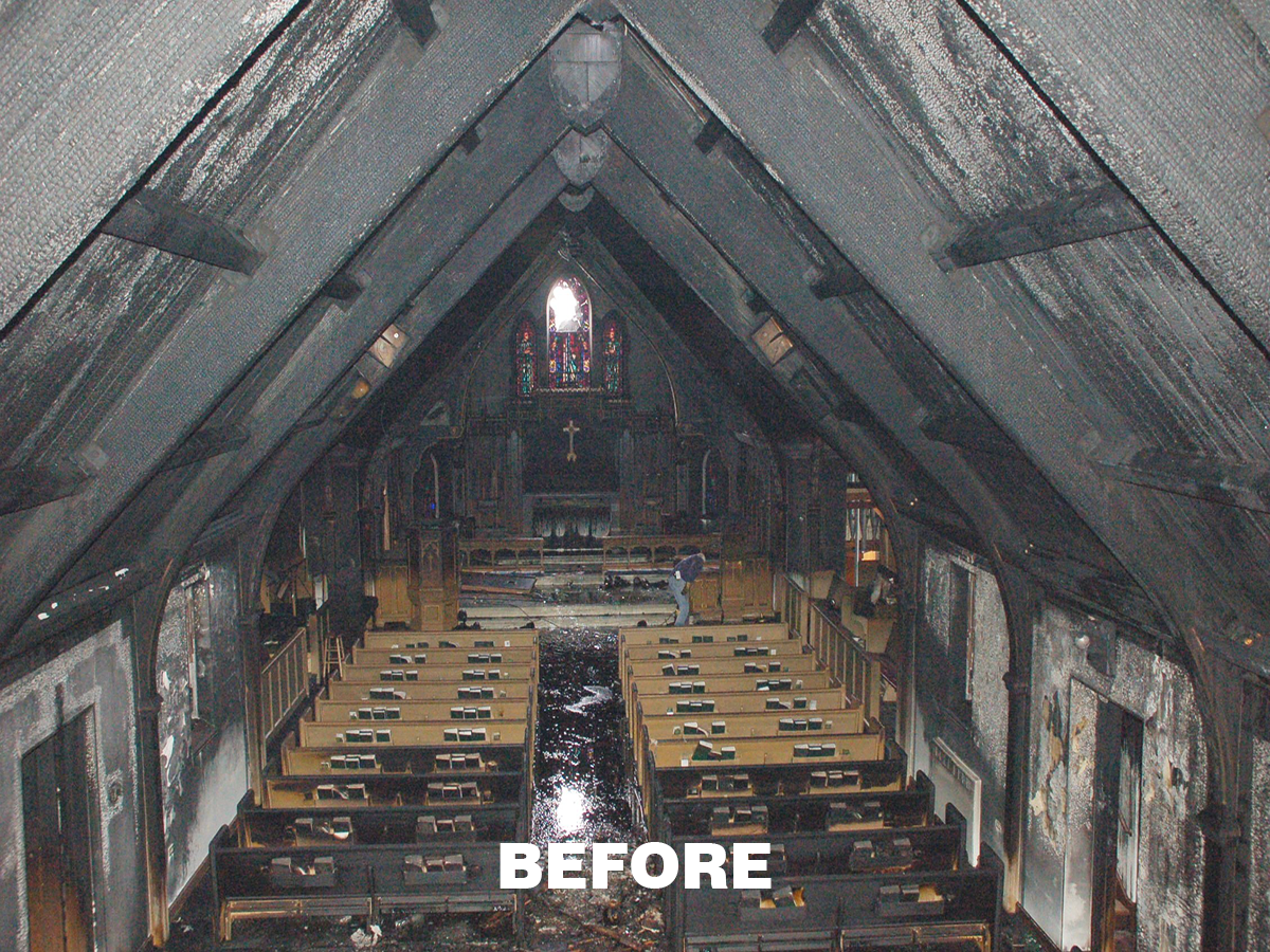 View of fire damage from balcony